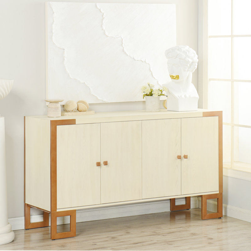 Norman Wyatt Home Halton 4 Door Wooden Metal Sideboard Antique Cream White Antique Brushed Gold